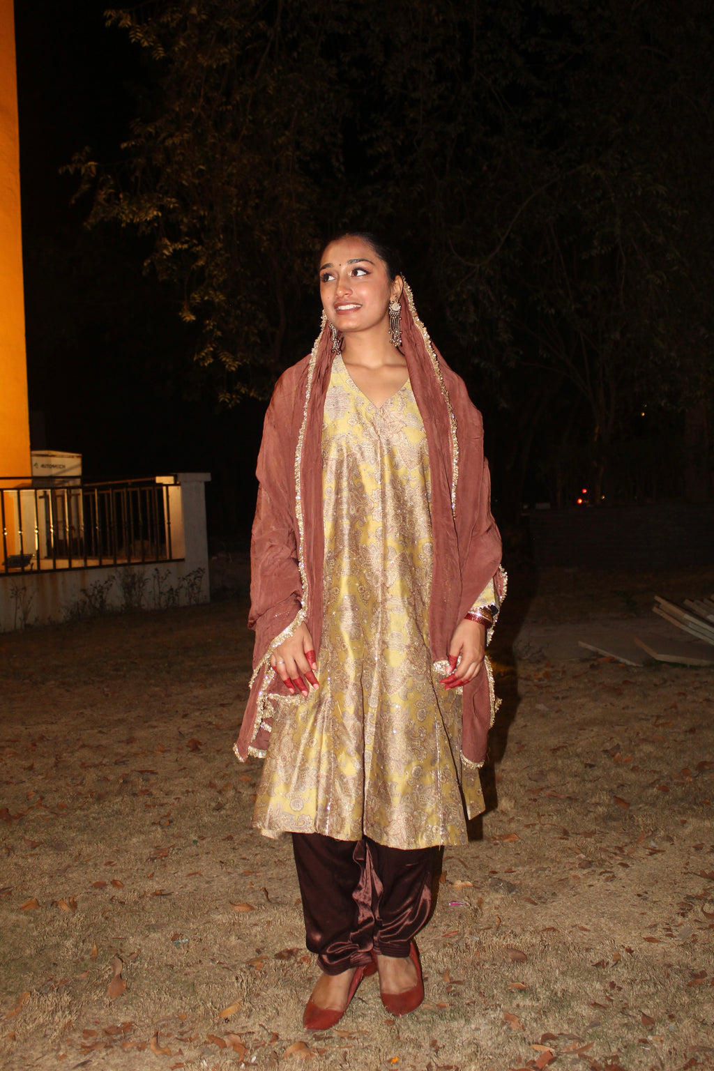 Green Kalamkari Choga Set