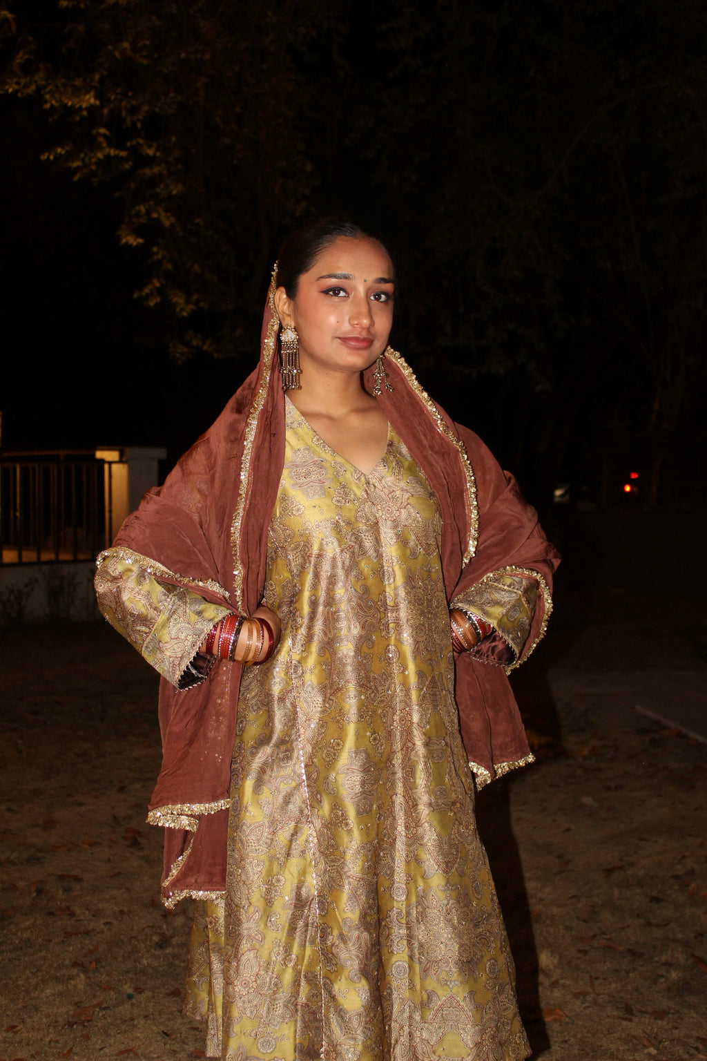 Green Kalamkari Choga Set